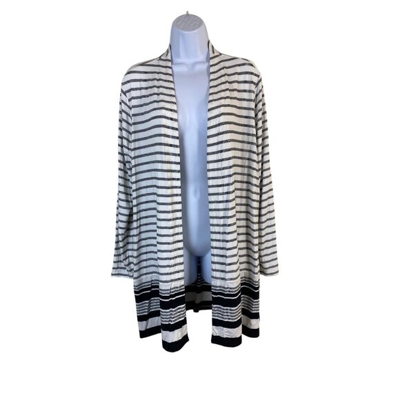 J. Jill Wearever Collection Women Striped Open Front Cardigan Sweater Plus Sz 1X - Picture 1 of 16